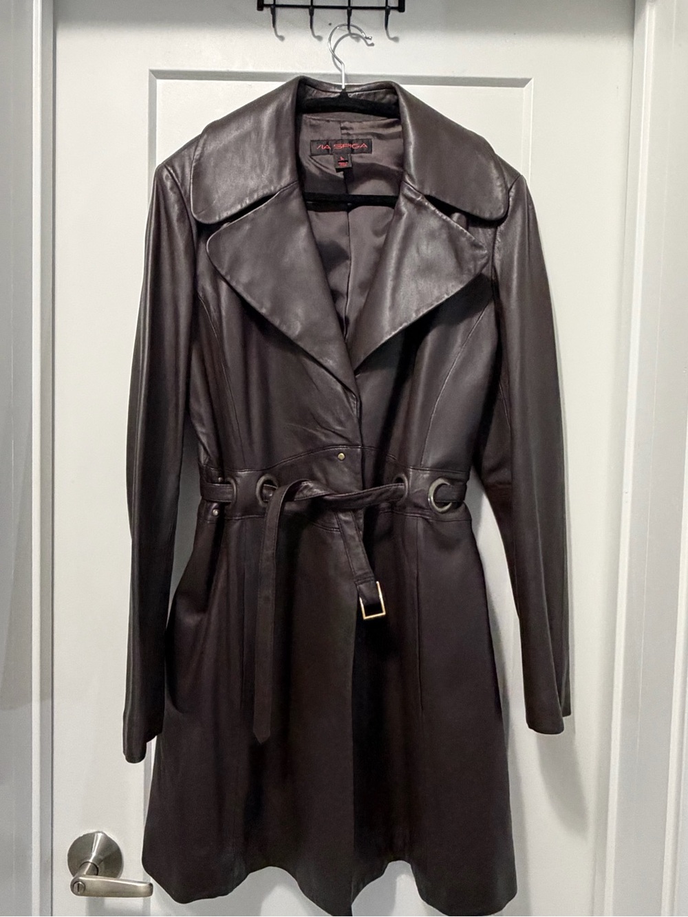 Via Spiga Genuine Lambskin Leather Trench Coat Brown Belted Y2K (L)